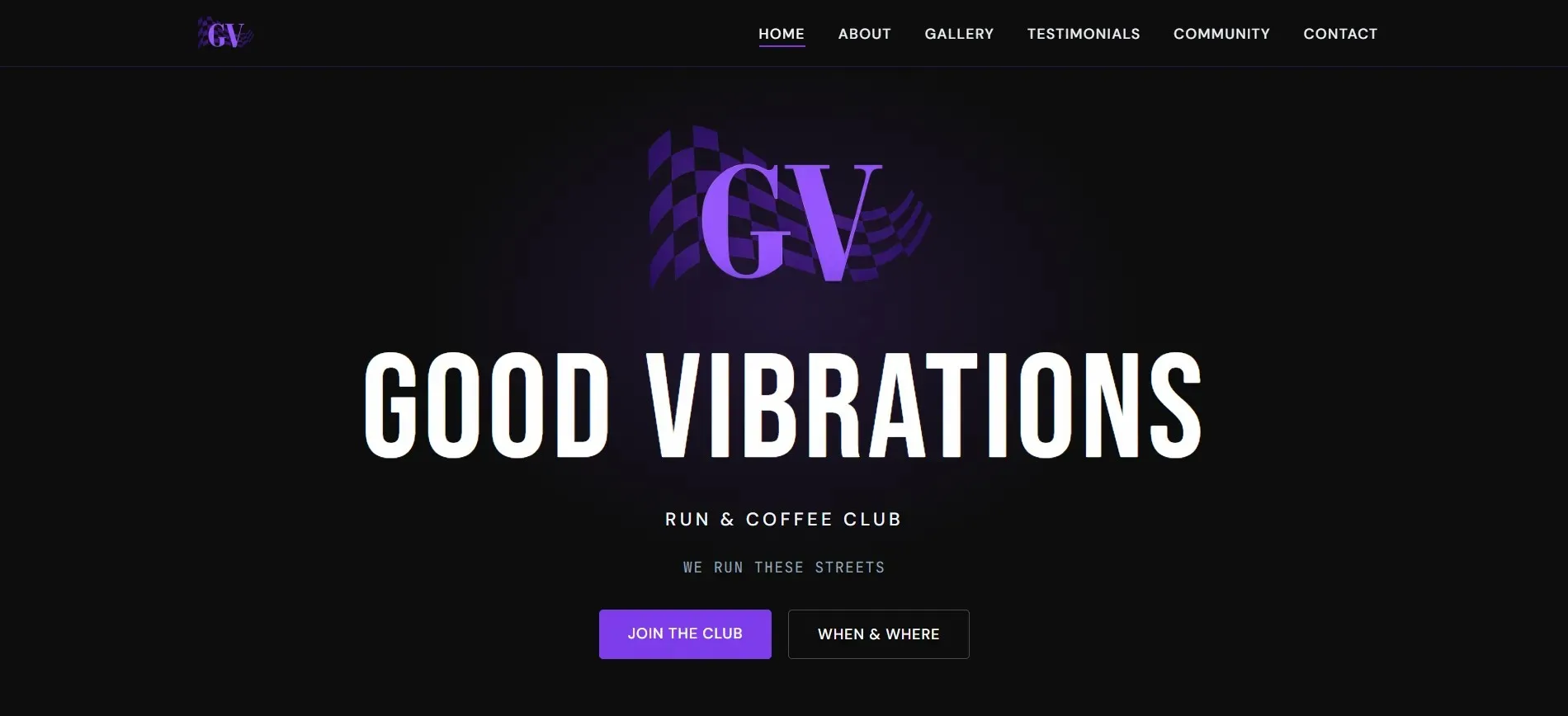 Good Vibrations Run Club website home page